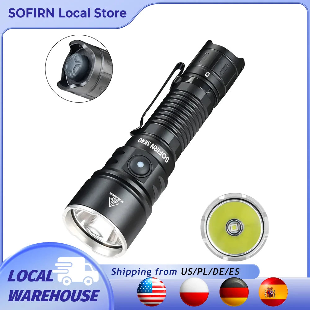 Sofirn SK40 SFT70 LED 3200lm Flashlight 21700 Rechargeable Powerful Torch 580M Long-Range With Spotlight