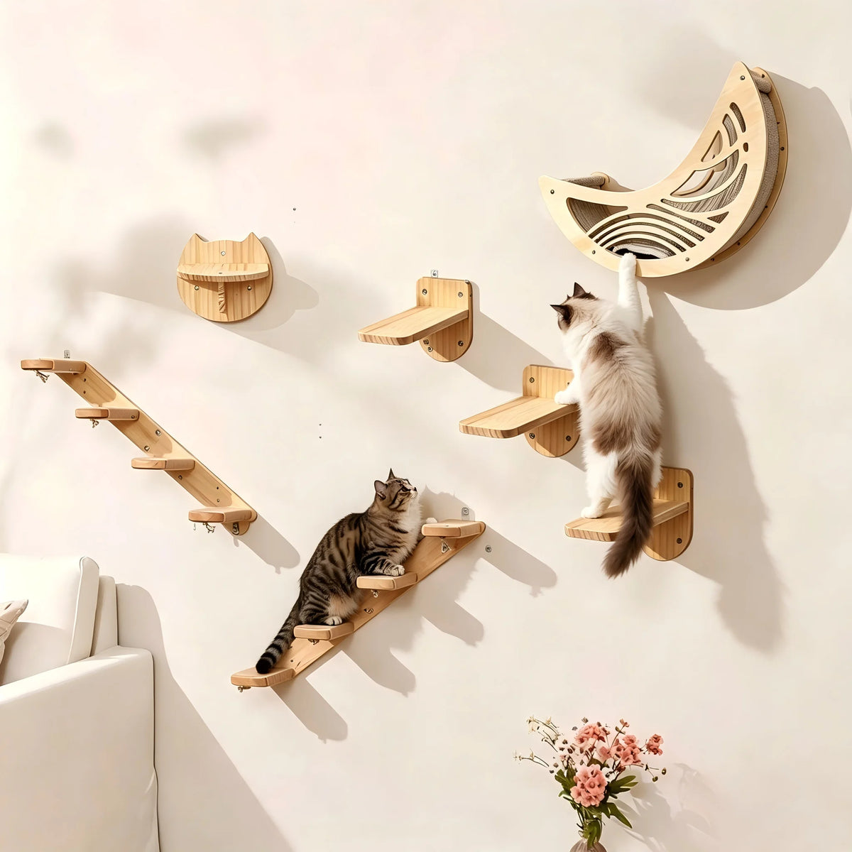 Wall Mounted Cat Shelves Set Moon Shape Hammock Star Perches Climbing Steps Cat Furniture For Kitten Cats Indoor Rest Playing Sleeping
