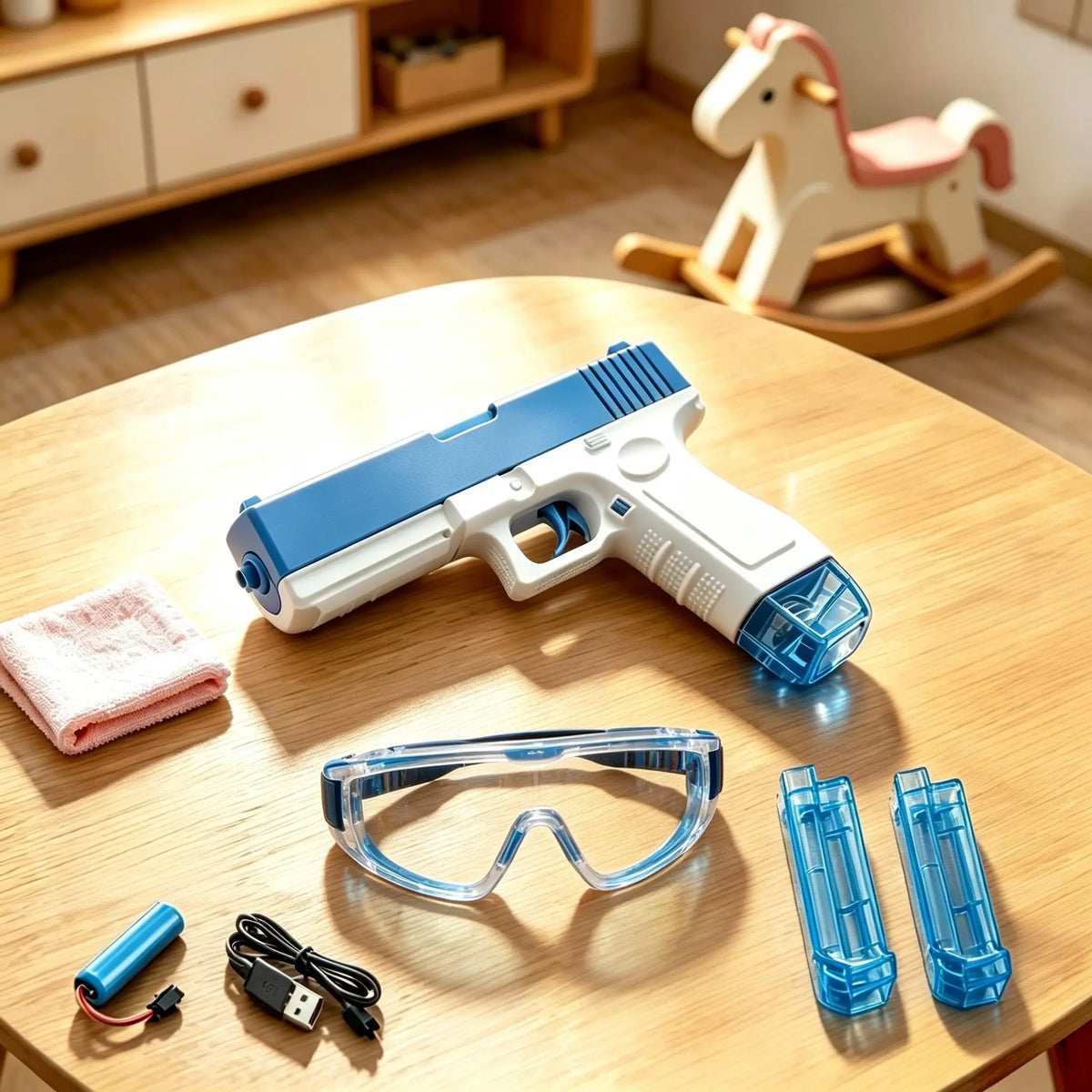 Electric Water Gun Toy With Continuous Firing And Dual Magazines