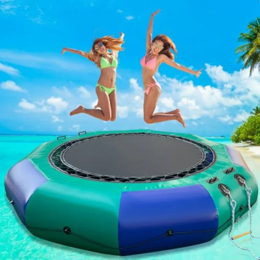 Inflatable Water Trampoline for Lake With Pump and Rope Ladder