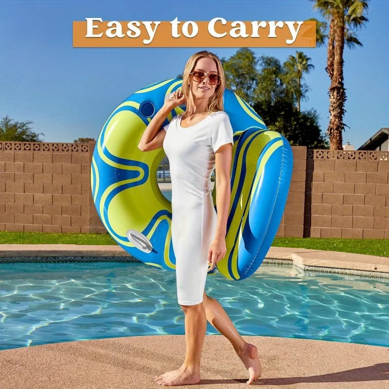 Inflatable Pool Float Sofa Lounger with Cup Holder and Backrest