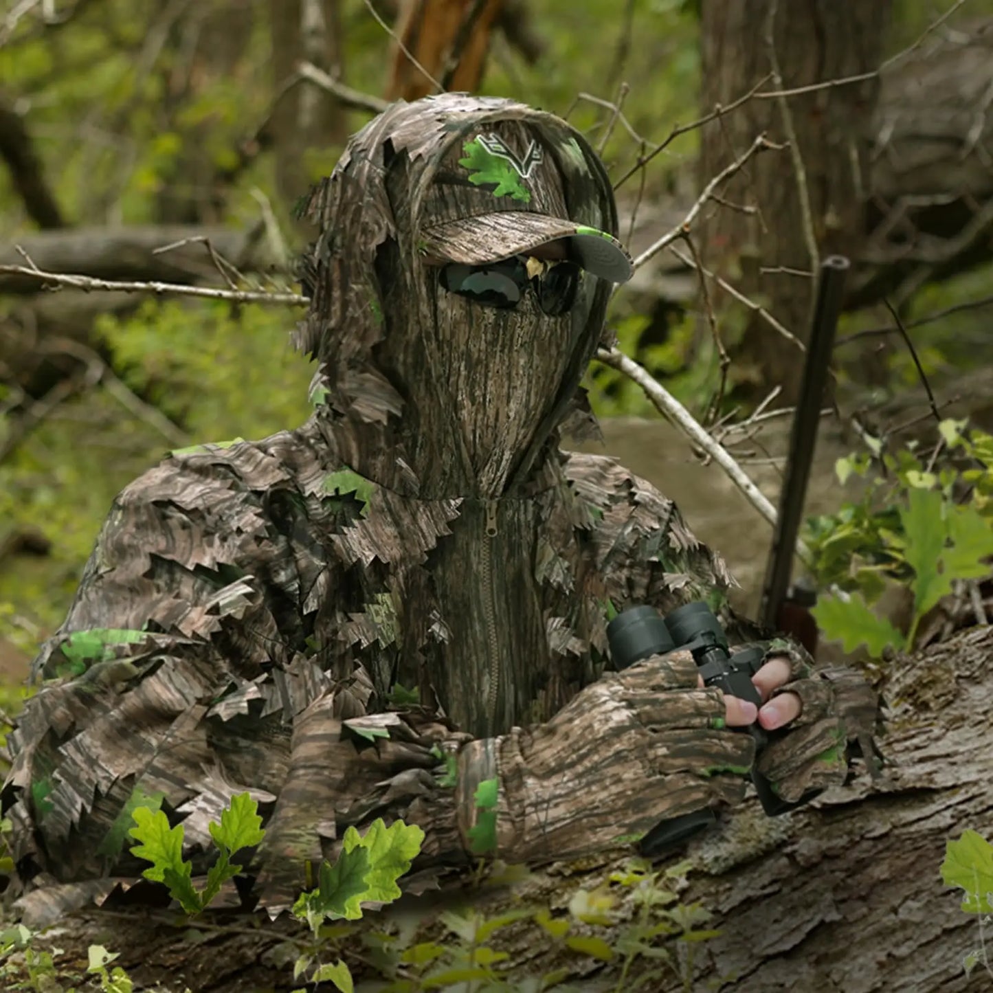 3D Bionic Leafy Ghillie Suit Camouflage Clothing Hunting Sniper Tactical Gear Breathable Mesh Jungle Woodland Stealth Apparel Elastic Waist Free Size For Outdoor Shooting Airsoft Paintball Wildlife Photography Men Gift