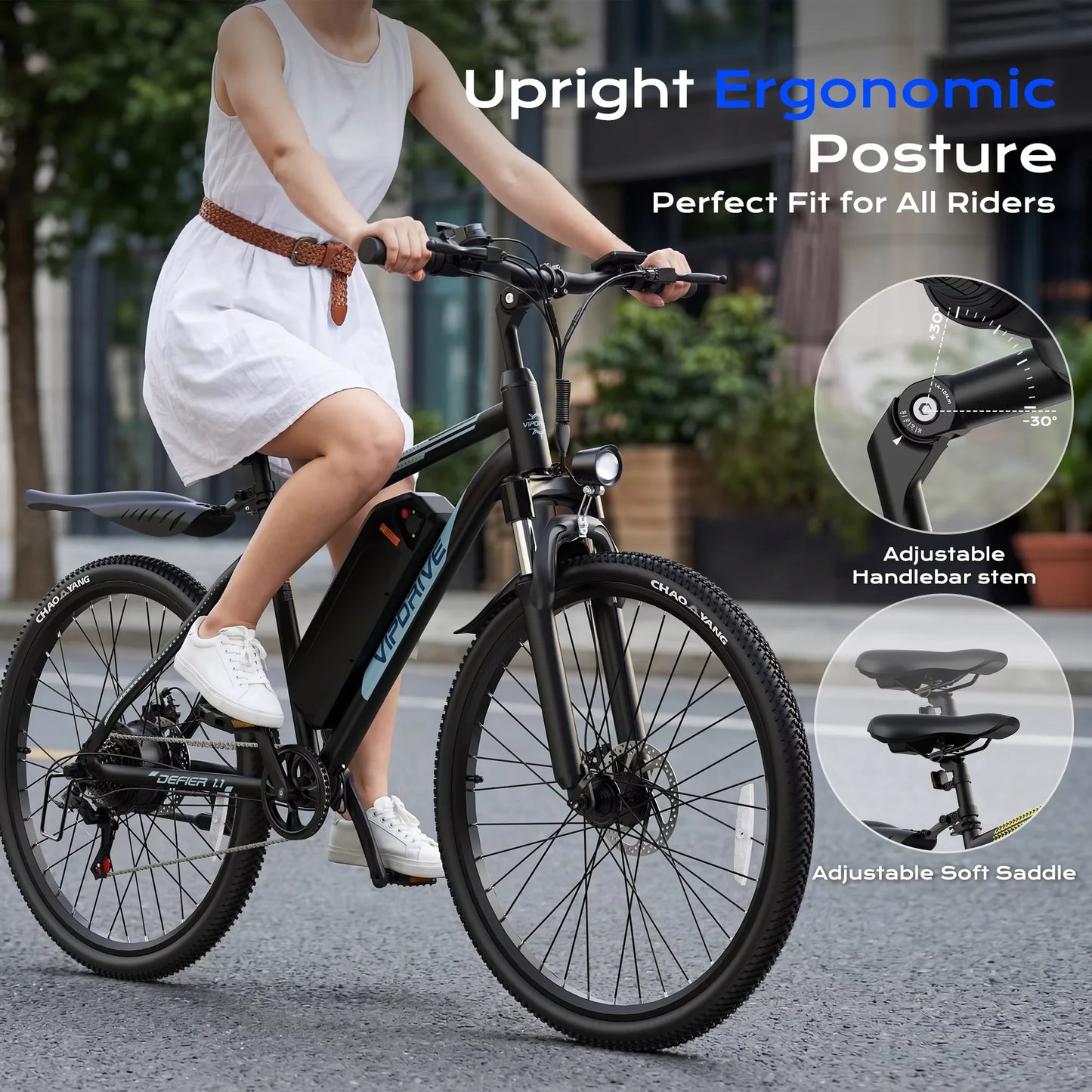 VIPDRIVE Defier 1.1 Adult Electric Bike, 750W Peak Motor, 48V 7.8Ah Battery, 26" Tire, 20MPH Mountain & Road Ebike