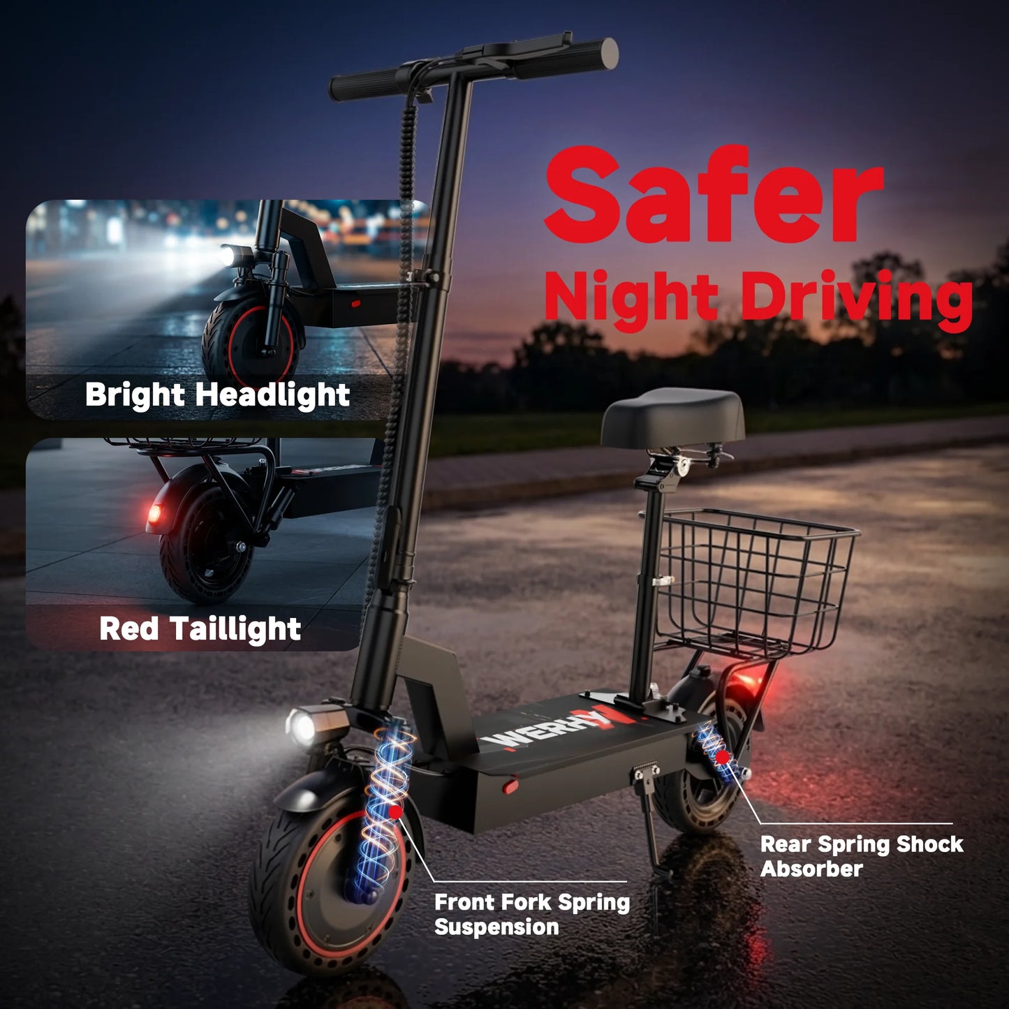 2026 New 500W 10inch Solid Tire Electric Bicycle with Basket 7.8AH Battery 22Miles Max Range 22MPH Max Speed Dua Shock Absorption Foldable Adult Ebike