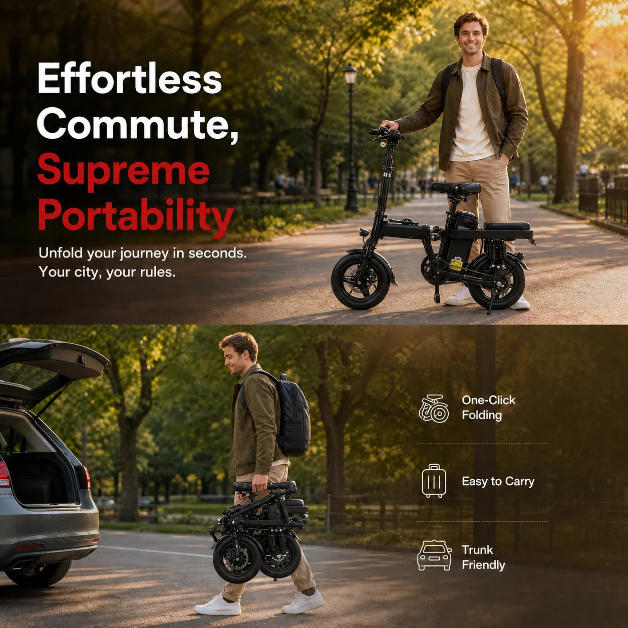 Foldable Adult Electric Bicycle Featuring Multiple Shock Absorbers