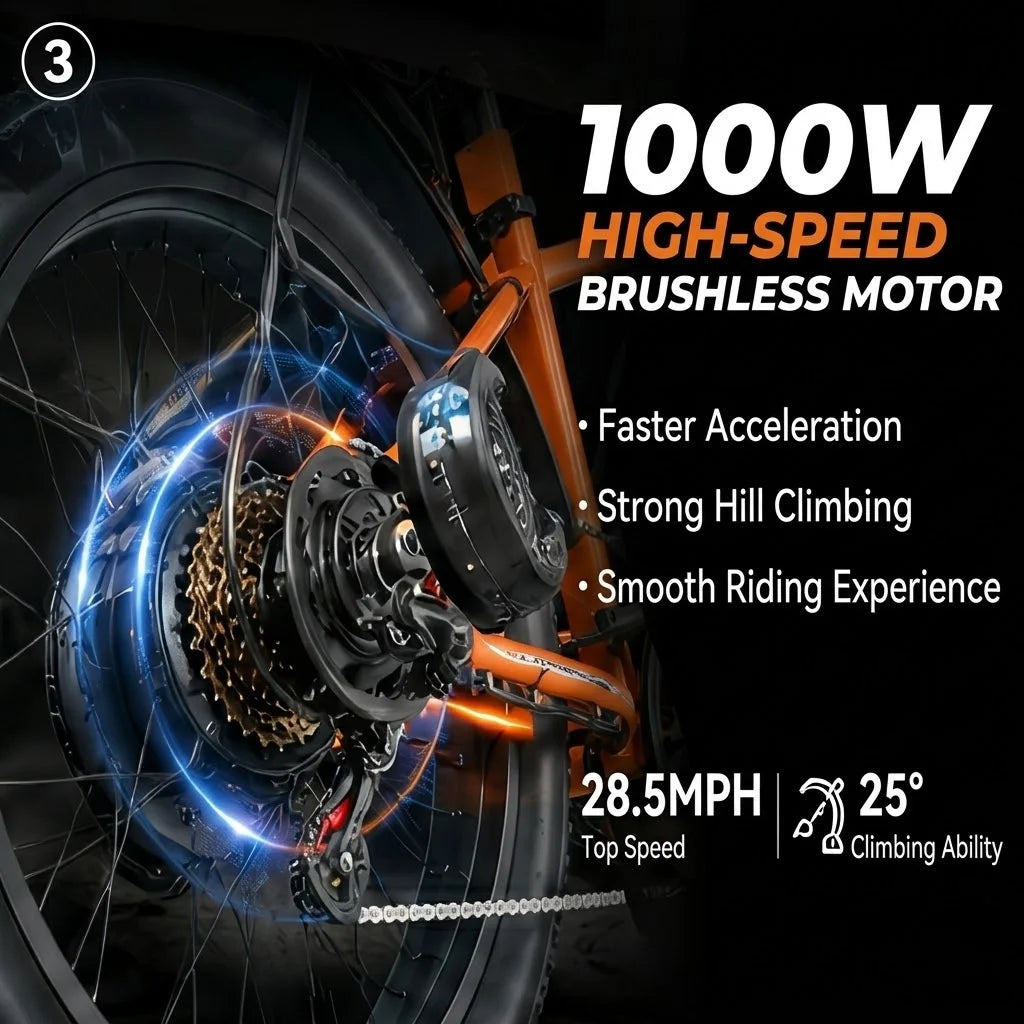Adult Electric Bicycle, 26-inch Tires, 1000W Motor, 48V 15AH Battery, Maximum Speed 28.6mp/h.