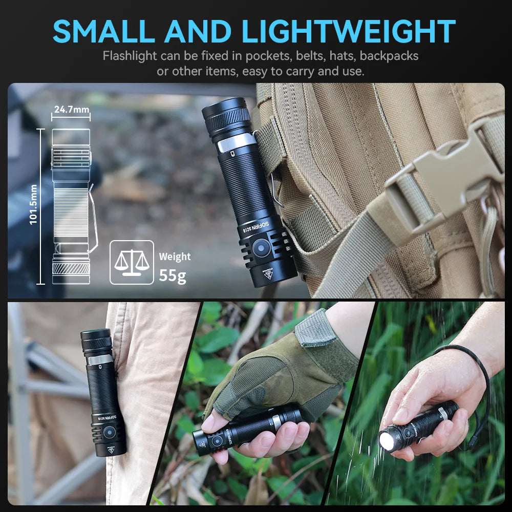 Sofirn SC18 1800lm EDC Flashlight USB C Rechargeable SST40 LED 18650 Torch TIR Optics Lens Lantern with Power Indicator
