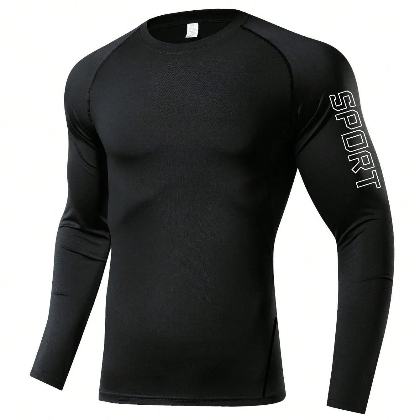 Men Black Long Sleeve Compression Shirt Quick Dry UV Protection Fitness Running Sport Baselayer Top