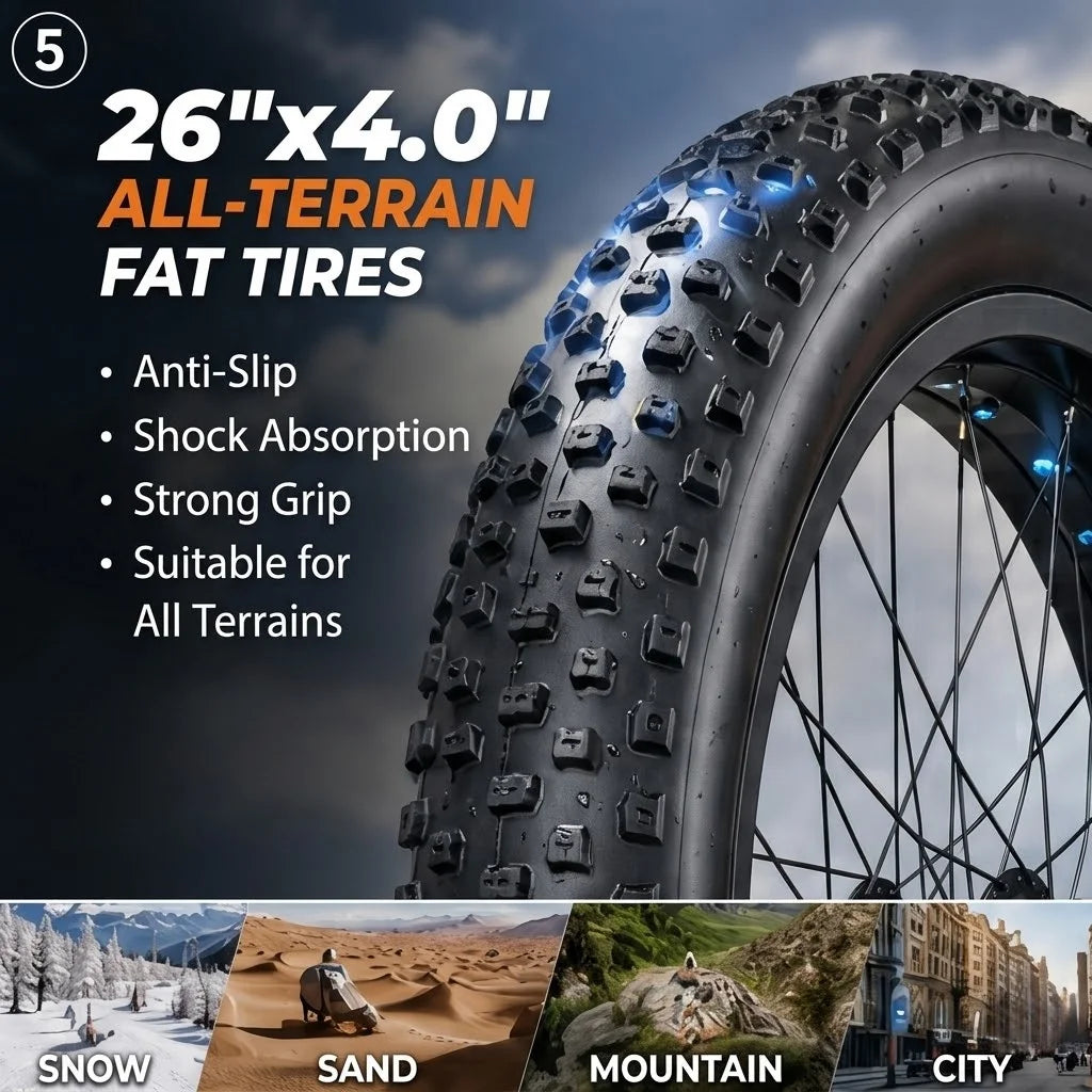 Adult Electric Bicycle, 26-inch Tires, 1000W Motor, 48V 15AH Battery, Maximum Speed 28.6mp/h.