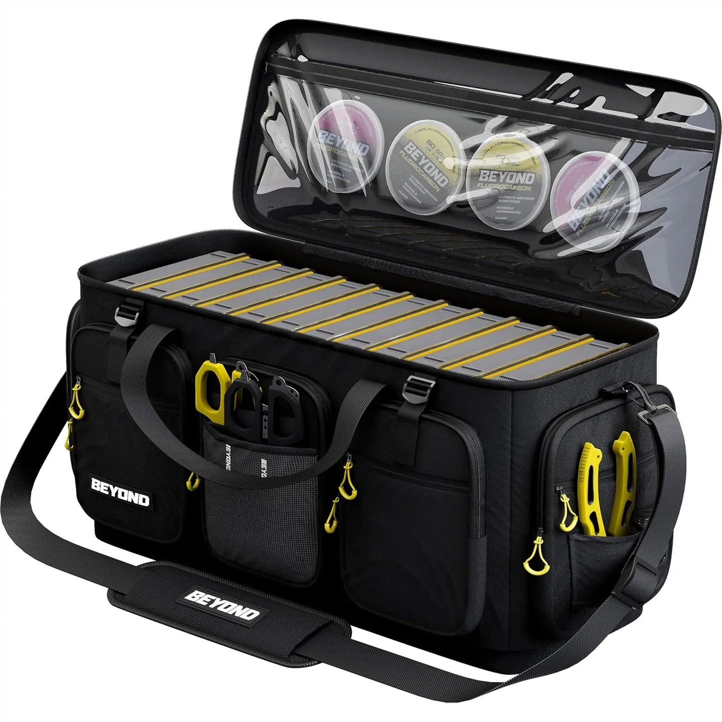 Fishing Tackle Bag with Hard Molded Bottom, Water Resistant for Saltwater & Freshwater Gear Storage, Holds Tackle Boxes and