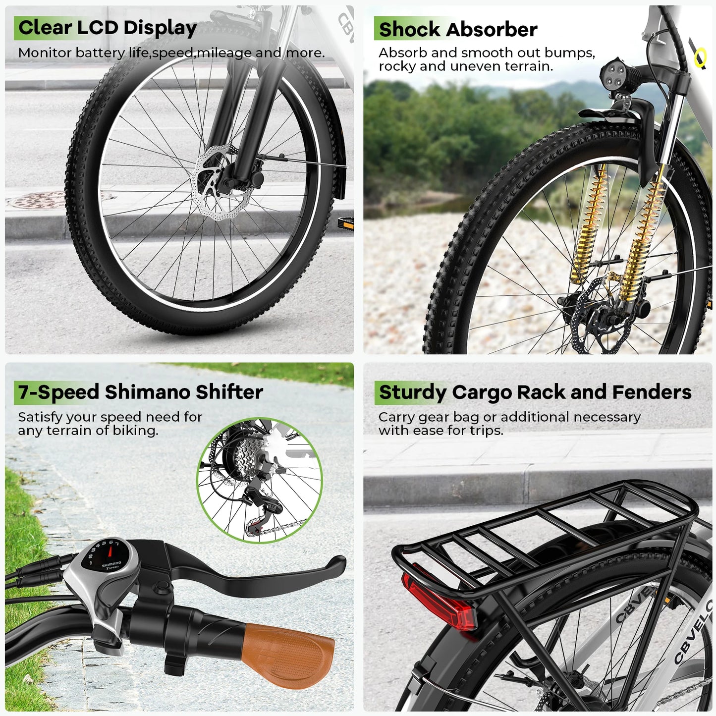 Cybervelo Urban Commute E-Bike, 48V 1000W Peak Motor, Detachable Battery 7-Speed shift Electric Bike, 26“ Step-Thru adults EK2
