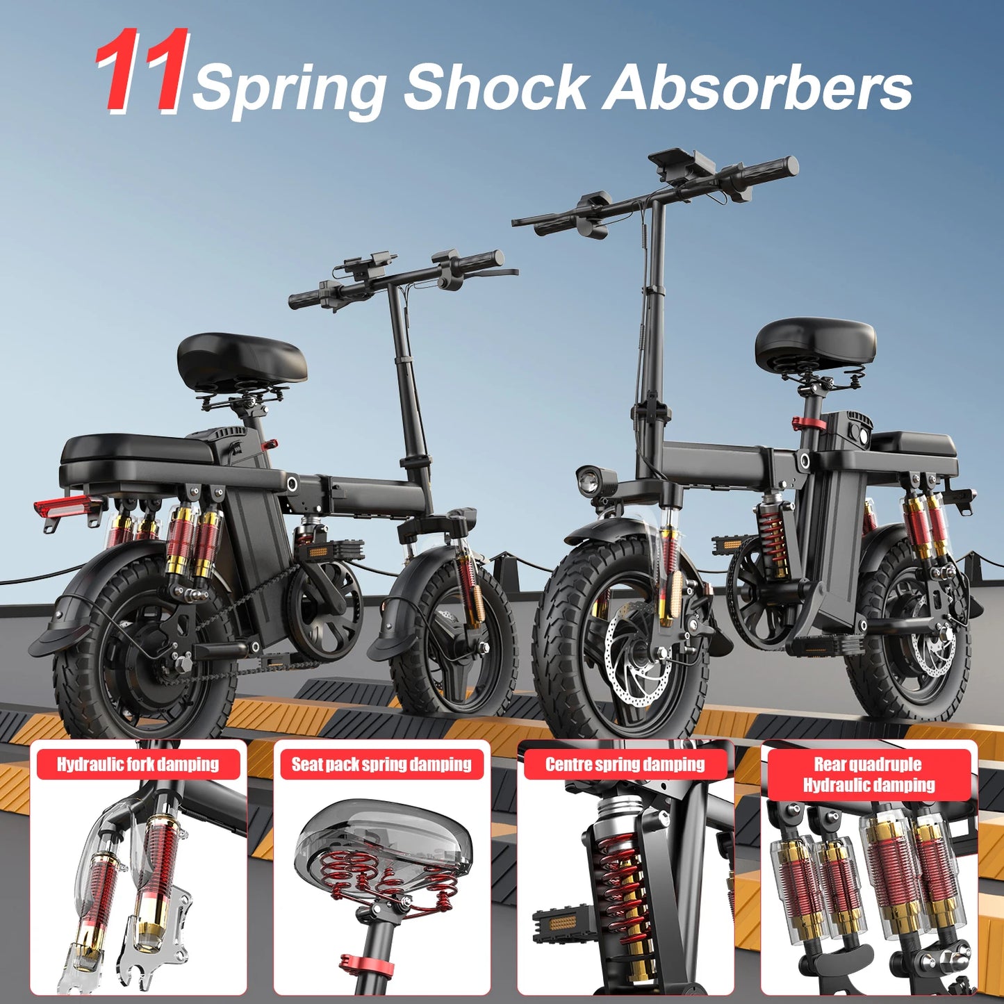 SOPIDBLIK 740W Adult Electric Bike, 48V15AH Battery, Speed 28MPH,Load 500LBS,14inch Folding Electric Bike,Multiple Damping Ebike