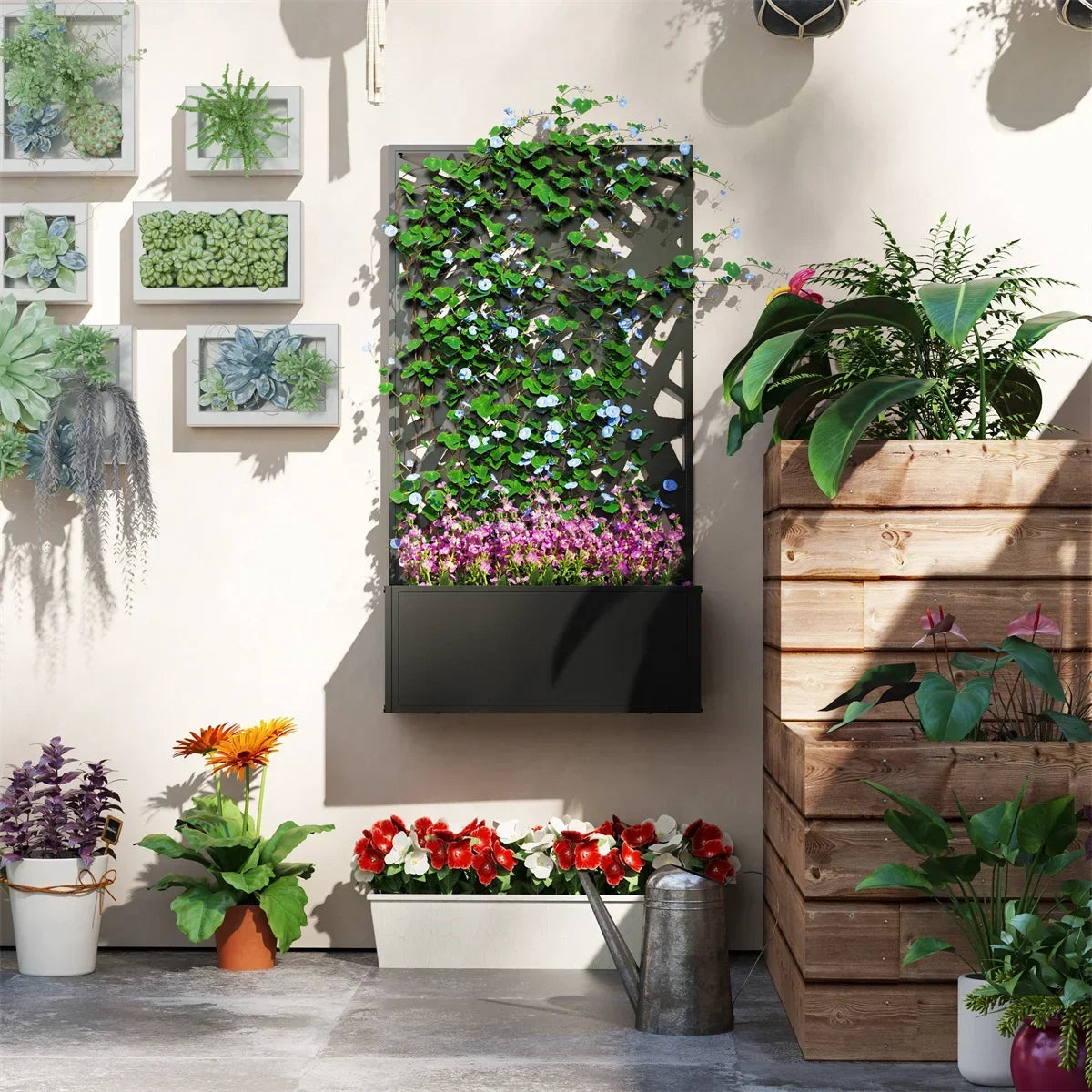 Garden Bed Galvanized Planter With Privacy Panel Outdoor Raised