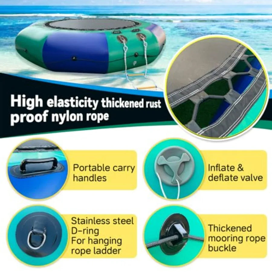 Inflatable Water Trampoline for Lake With Pump and Rope Ladder