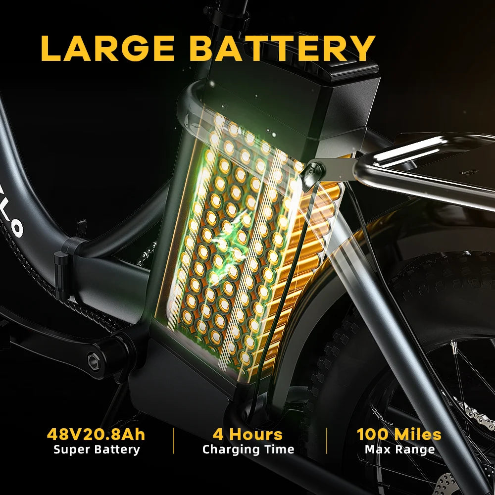 1000W Peak 20" Fat Tire Foldable Electric Bike, 48V 20Ah Removable Battery, All Terrain Adult Commuter Ebike Cybervelo Mars700