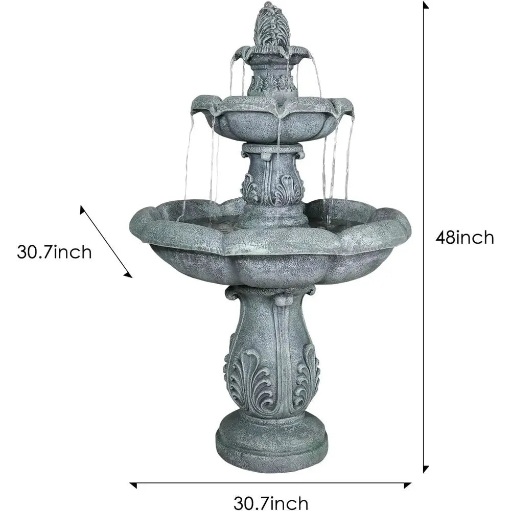 48 Outdoor 3-Tier Pagoda Fountain with Pump for Garden, Patio, Backyard, Deck, Lawn, Porch, Concrete Fountain or Bird Bath