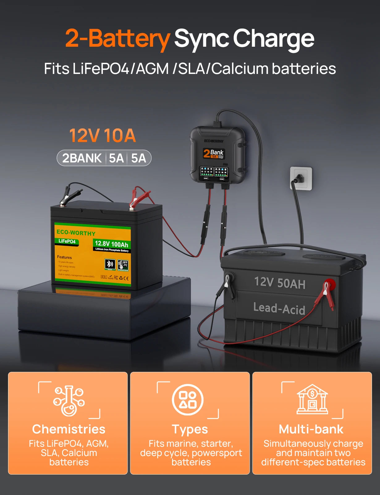 Eco Worthy Dual Bank Marine Battery Charger 12V 10A