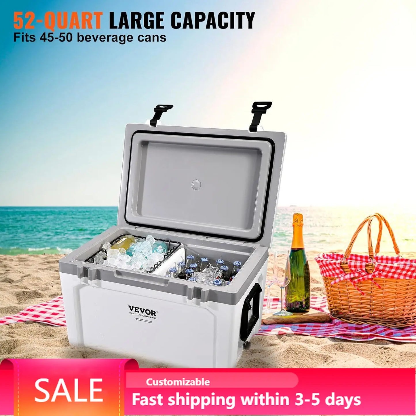 Ultra-Light Hard Cooler, Ice Retention Cooler with Heavy Duty Handle, Chest Lunch Box for Camping, Travel, Outdoor