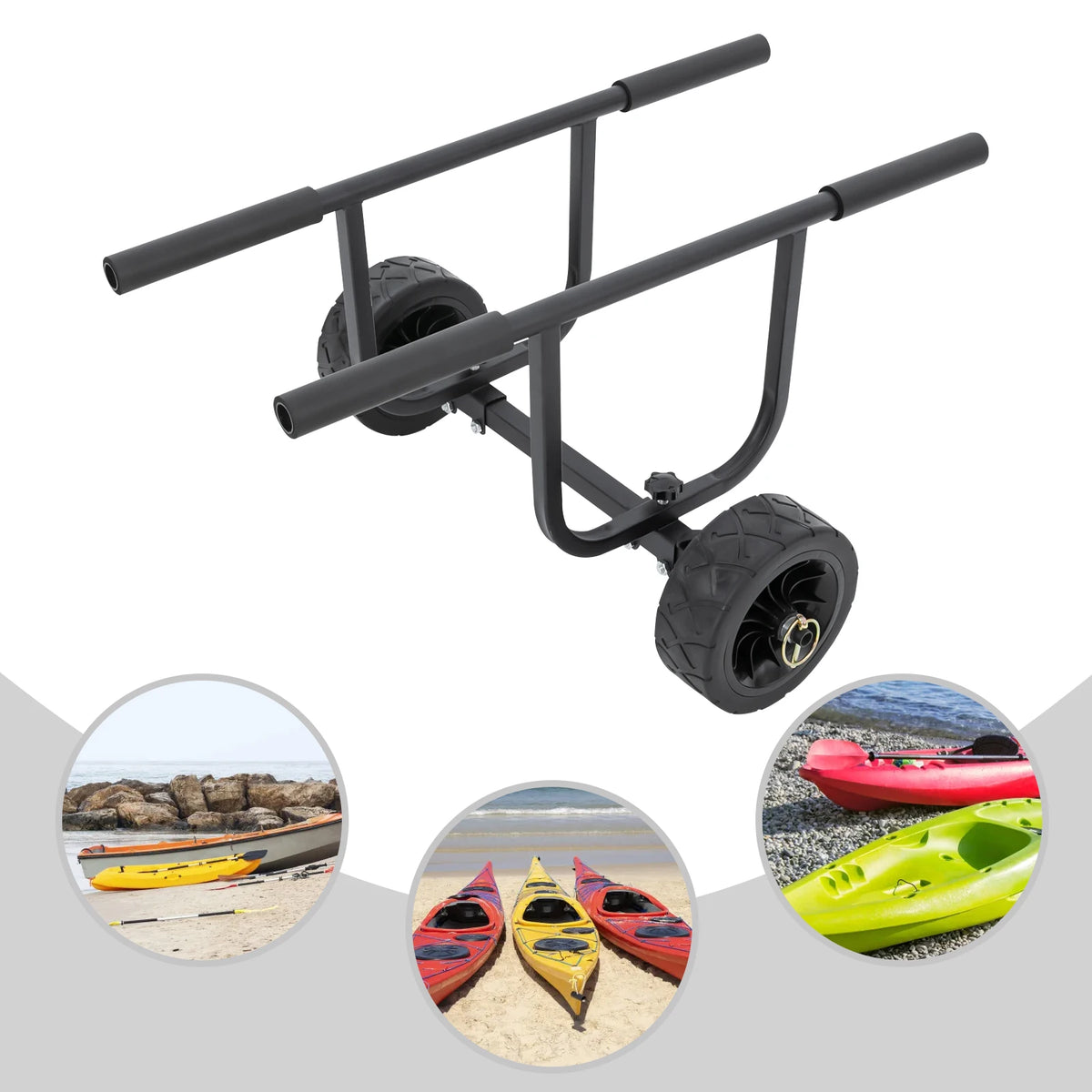 Boat Dolly Cart Kayak Canoe Transport Carrier 100kg Heavy Duty Stainless Steel Folding Trailer with 8in Beach Wheels Adjustable Width Security Straps for Fishing Small Sailboat SUP