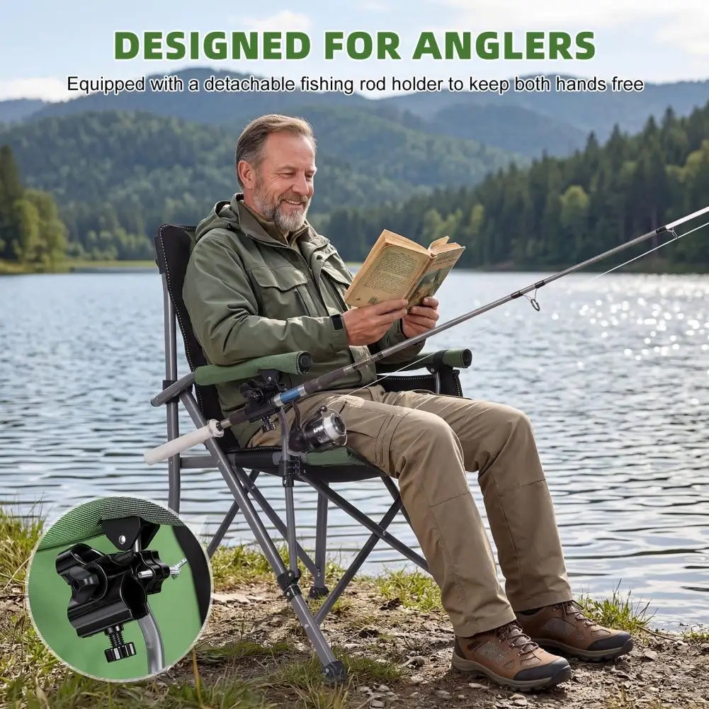 Folding Fishing Chair With Rod Holder Cup Holder And Pocket