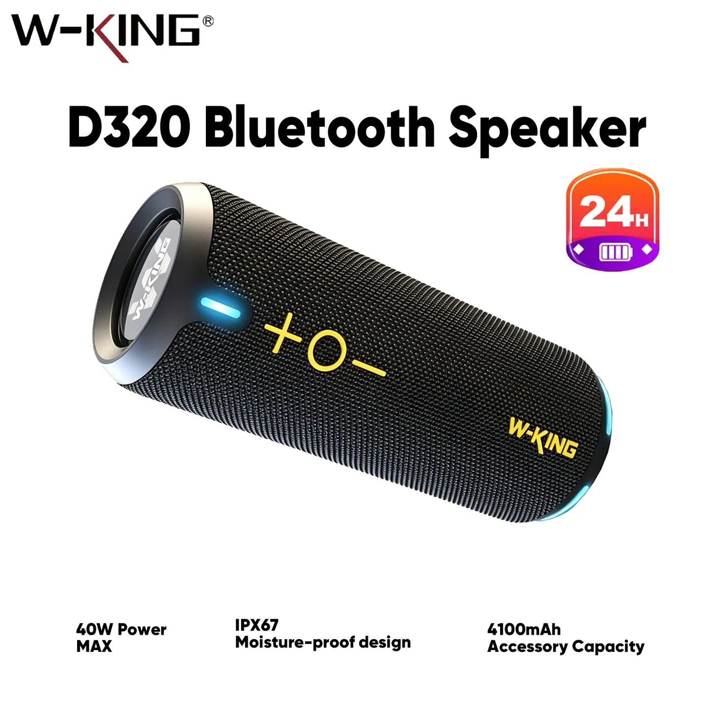 W-KING Bluetooth Speakers - IP67 Waterproof Outdoor Portable Wireless 40W HD 360° Stereo Surround Sound For Shower, Camping Home
