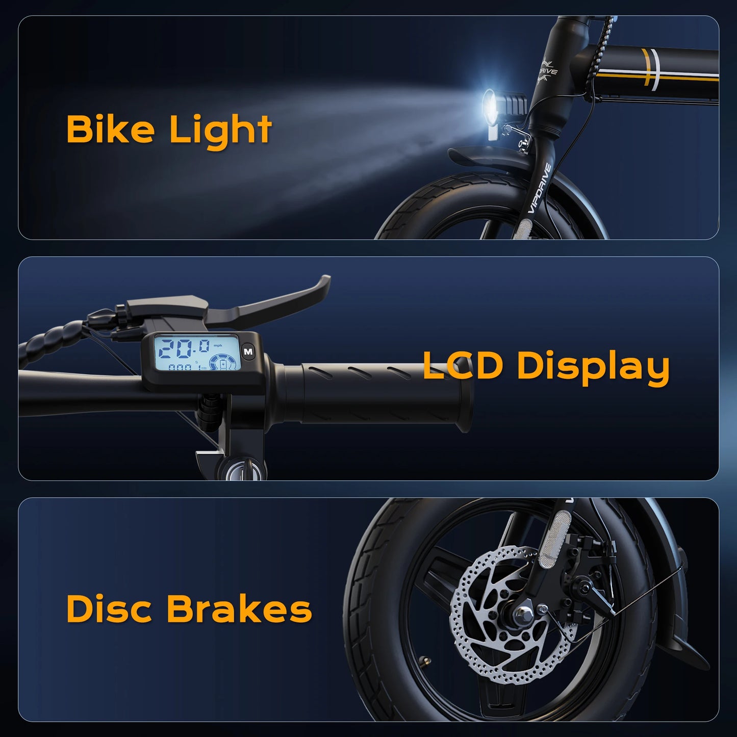 VIPDRIVE Zypho Adult Electric Bike, 500W peak motor, 36V 7.8Ah battery, 14"Tire Commuter E-Bike,20MPH,UL2849, 1-Year Warranty