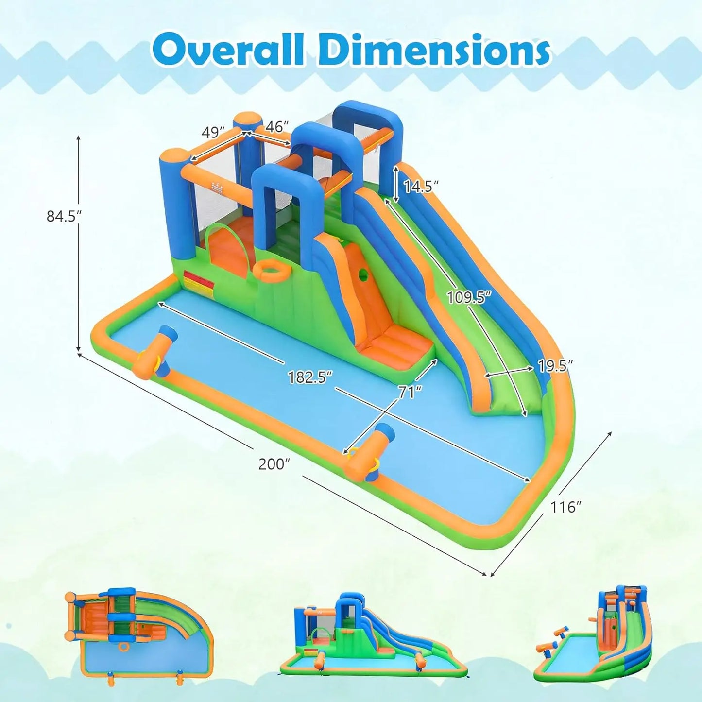 Inflatable Water Slide Bounce House, Kids Water Park Jump Castle w/Large Splash Pool, 2 Climbing Walls, Water Slides Inflatables