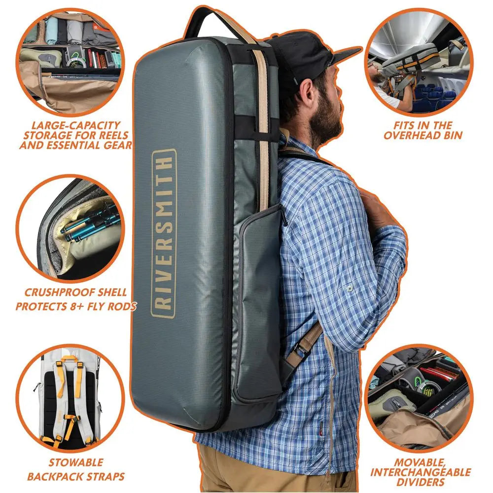 Carry On Fly Rod Case amp Reel Storage Travel Pack Fly Fishing Travel Bag Backpack, Fits 8 Rods, Overhead Bin Compatible Fishin