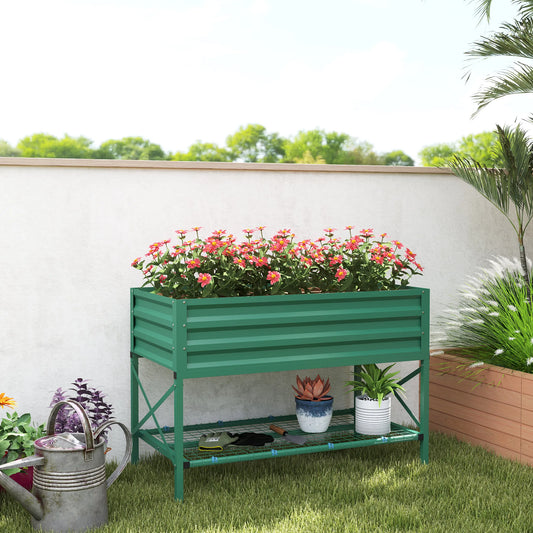 Outsunny Galvanized Raised Garden Bed with Legs and Storage Shelf, Cream