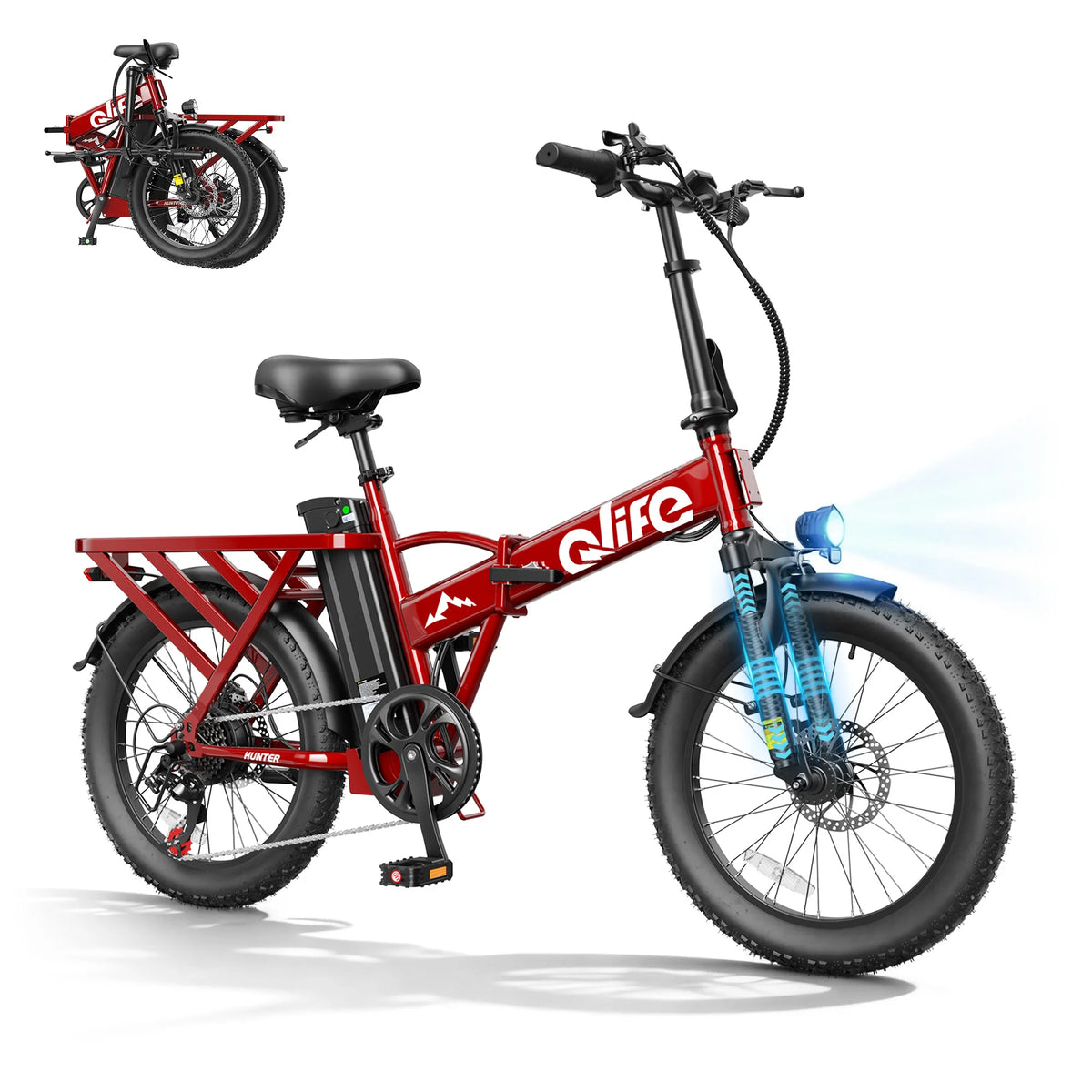 Qlife 20"×3" Fat Tire Foldable Ebike, 1200W Peak Motor 48V 13.5Ah Battery, 28MPH 65Mi Long Range Electric Bicycle