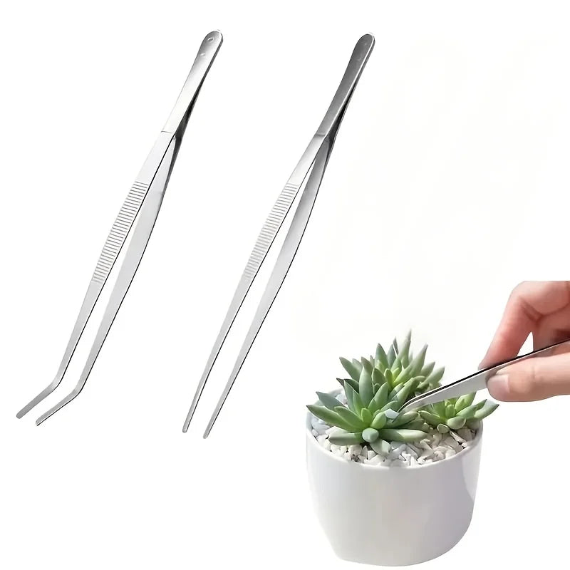2-Piece Professional Stainless Steel Kitchen Tweezers - Electroplated, for Seafood, BBQ, and Precision Cooking