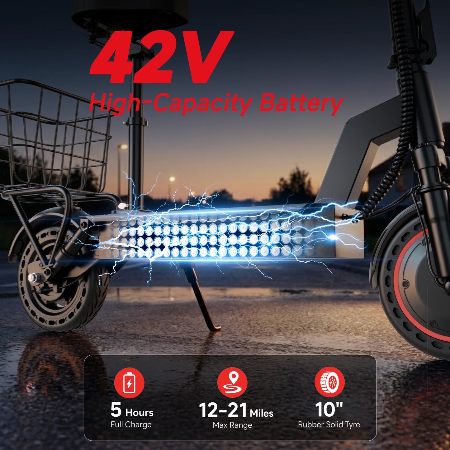 2026 New 500W 10inch Solid Tire Electric Bicycle with Basket 7.8AH Battery 22Miles Max Range 22MPH Max Speed Dua Shock Absorption Foldable Adult Ebike