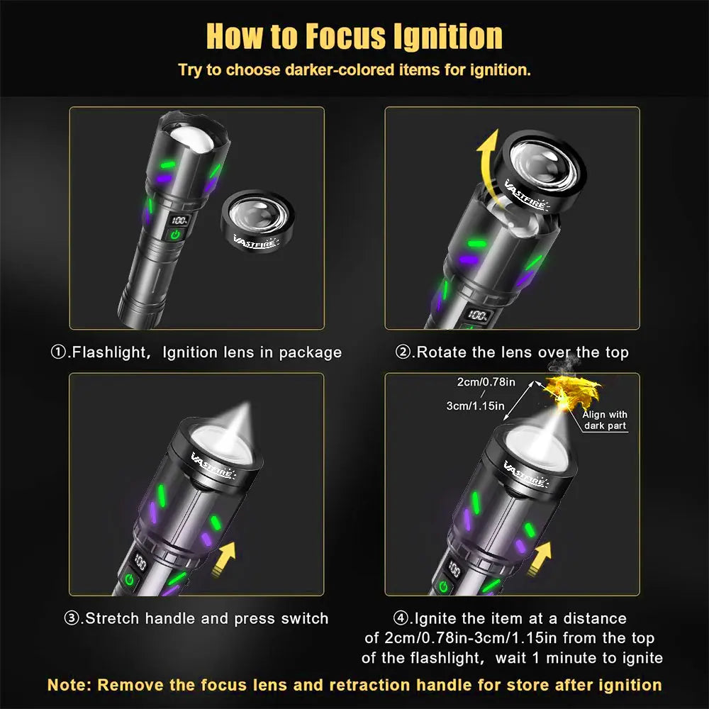 Rechargeable IPX6 Waterproof Flashlight, Zoom White LED Torch CE UKCA FCC Certified for Hunting Outdoor, DE/UK/US Warehouse