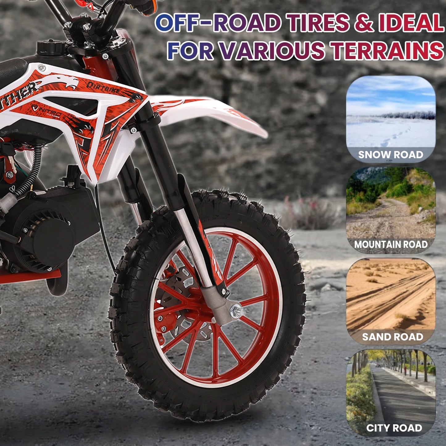 49cc 2-Stroke Kids Dirt Bike, Gas Power Motocross, Off Road Mini Motorcycle, Pocket Motorbike with Front Rear Disc Brakes