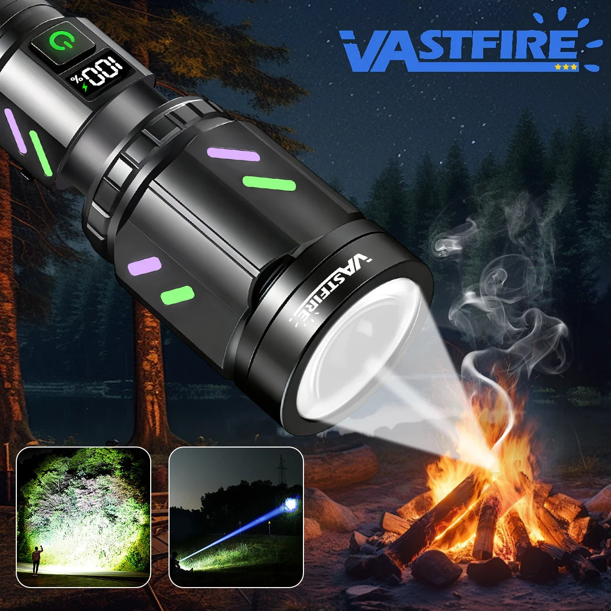 Rechargeable IPX6 Waterproof Flashlight, Zoom White LED Torch CE UKCA FCC Certified for Hunting Outdoor, DE/UK/US Warehouse