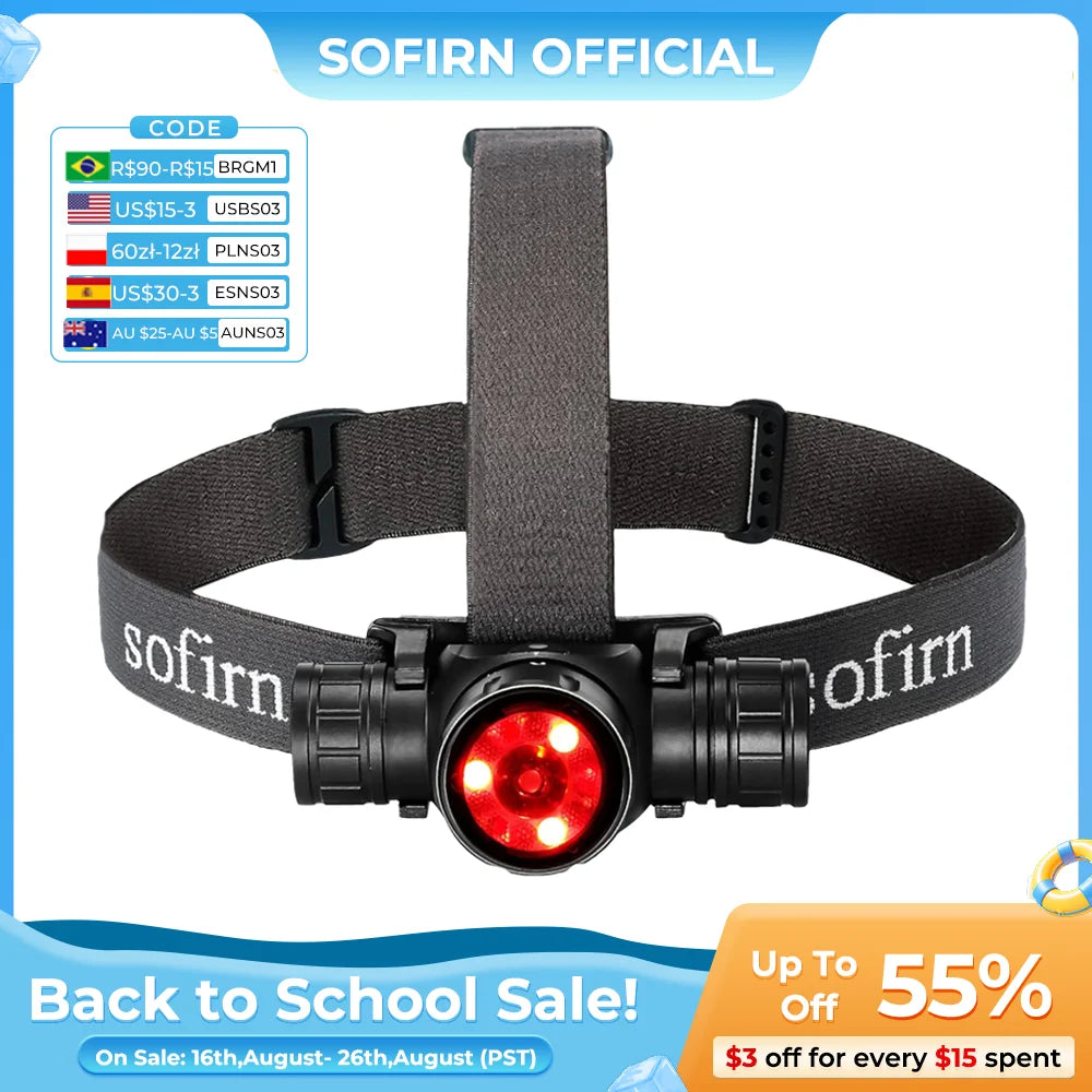 Sofirn HS21 2000lm EDC Headlamp 18650 USB C Rechargeable Flashlight SFT40 Powerful Headlight With Infrared Switch