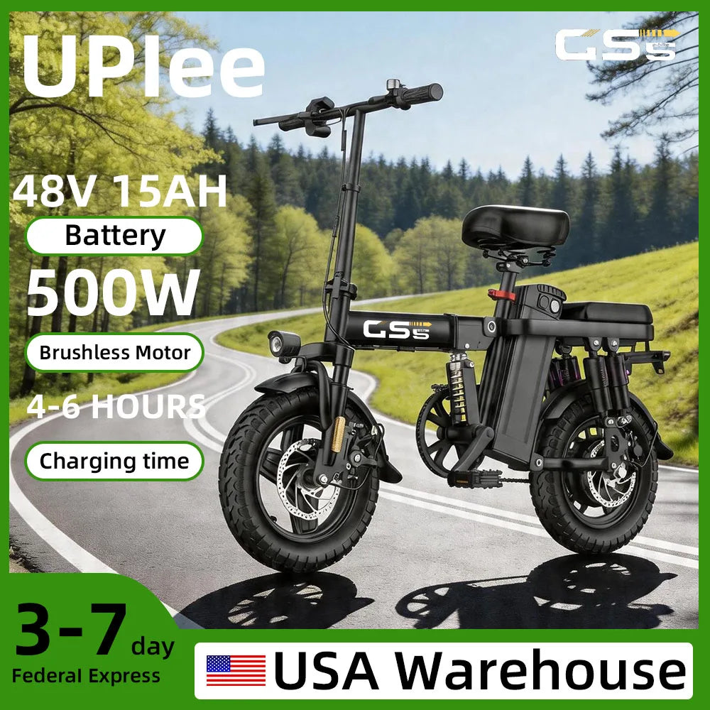 UPlee GS5 500W Peak Motor Electric Bike 48V15AH Removable Battery Electric Bicycle 14Inch Folding Multiple shock absorbers ebike