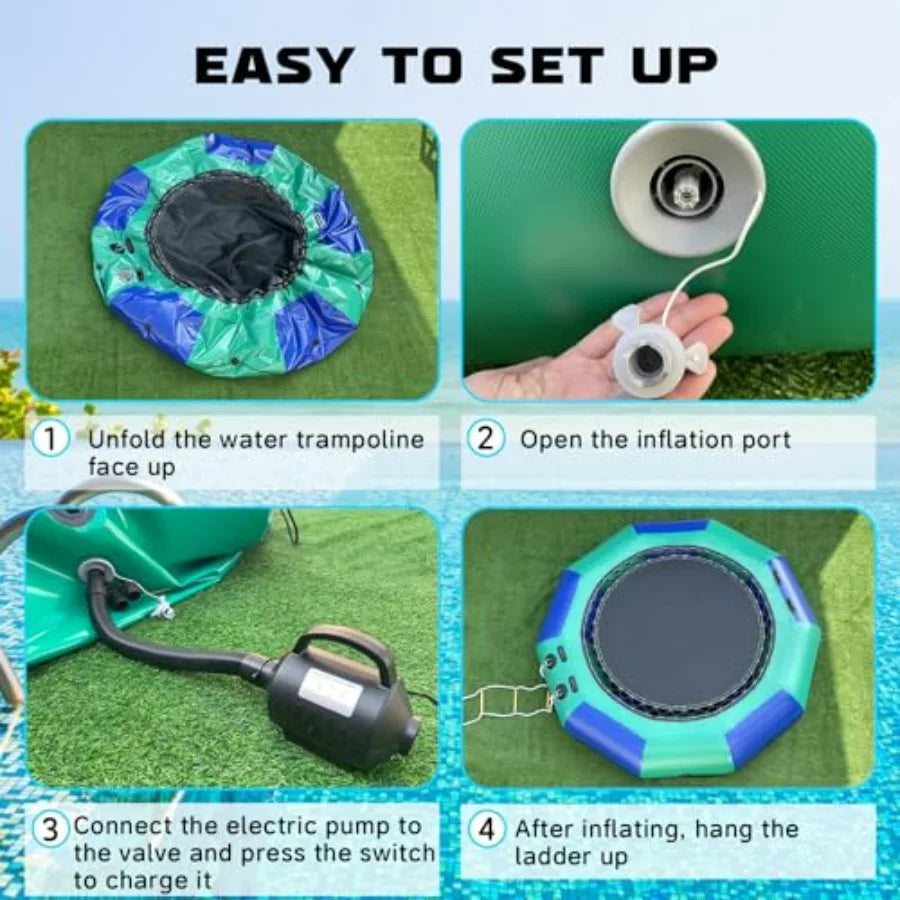 Inflatable Water Trampoline for Lake With Pump and Rope Ladder