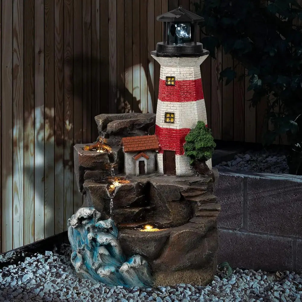 Stylish Red & White Outdoor Waterfall Fountain, 23 Tall, Perfect for Garden and Deck Relaxation