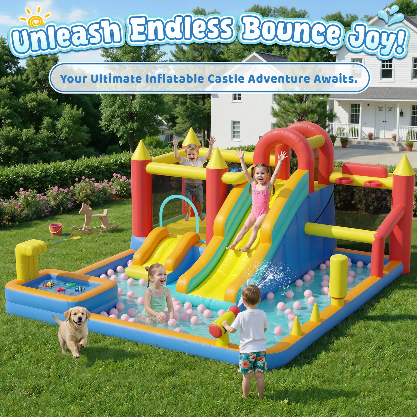 Kids Jump And Slide Inflatable Bouncer With Heavy Duty Blower