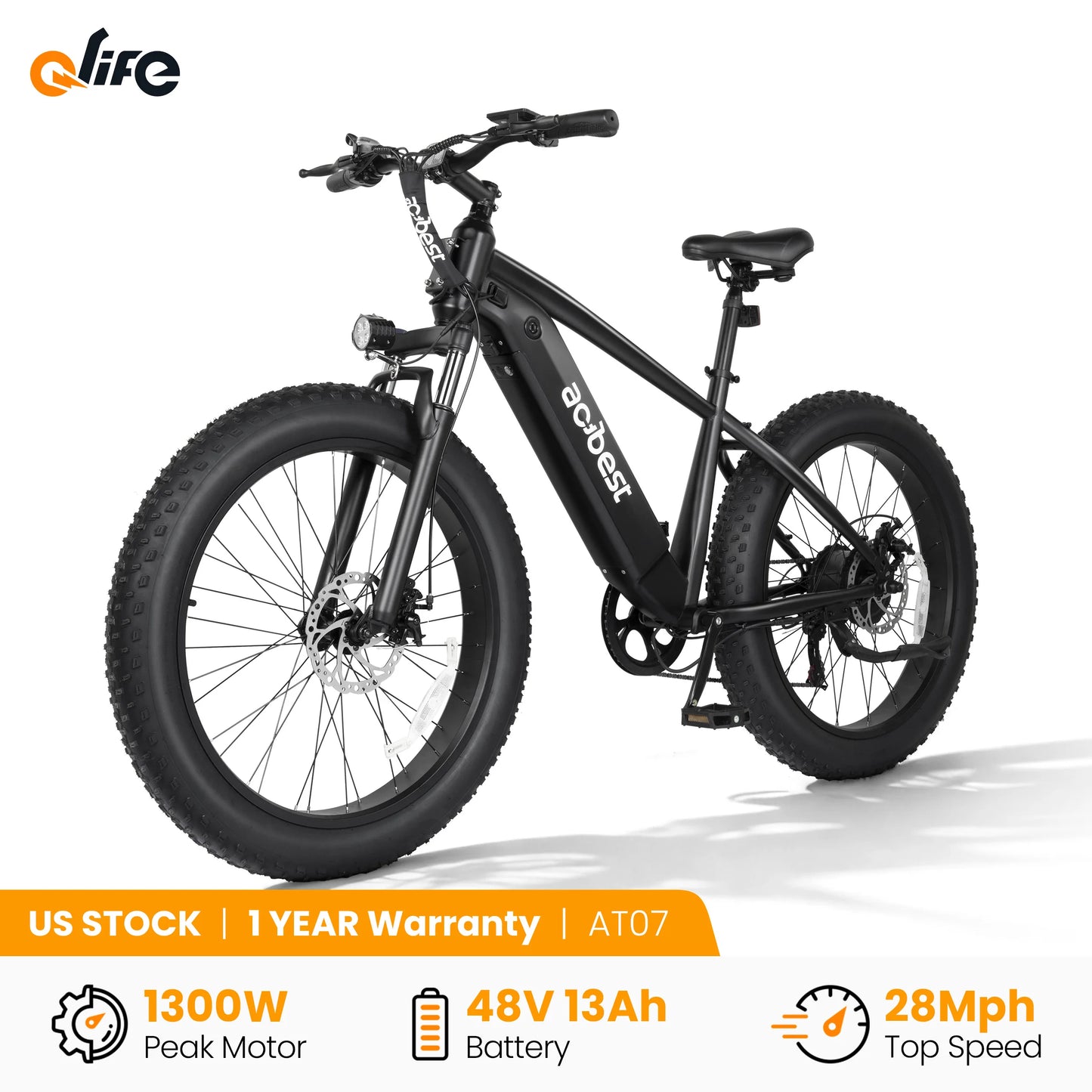 ActBest Ranger Electric Fat Tire Mountain Bike 1300W