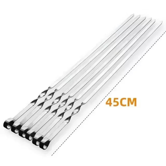 Reusable Stainless Steel BBQ Skewers With Wooden Handles For Grilling
