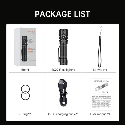 Sofirn Sc29 Led Flashlight 3000 Lumens Type C Rechargeable
