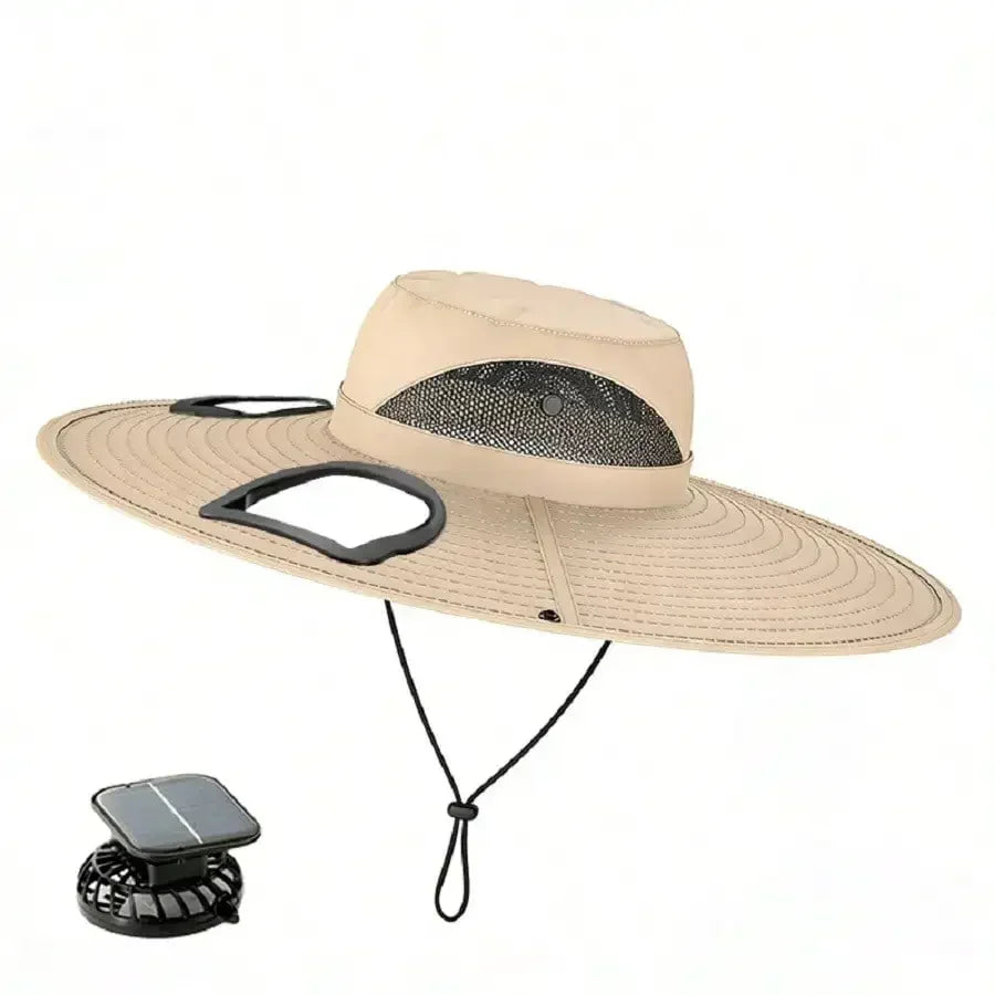 Solar Fan Cap, UV Resistant Outdoor Wide Brimmed Fisherman's Cap, With 180 ° Adjustable Fan, UPF50, USB And Solar Power Supply,