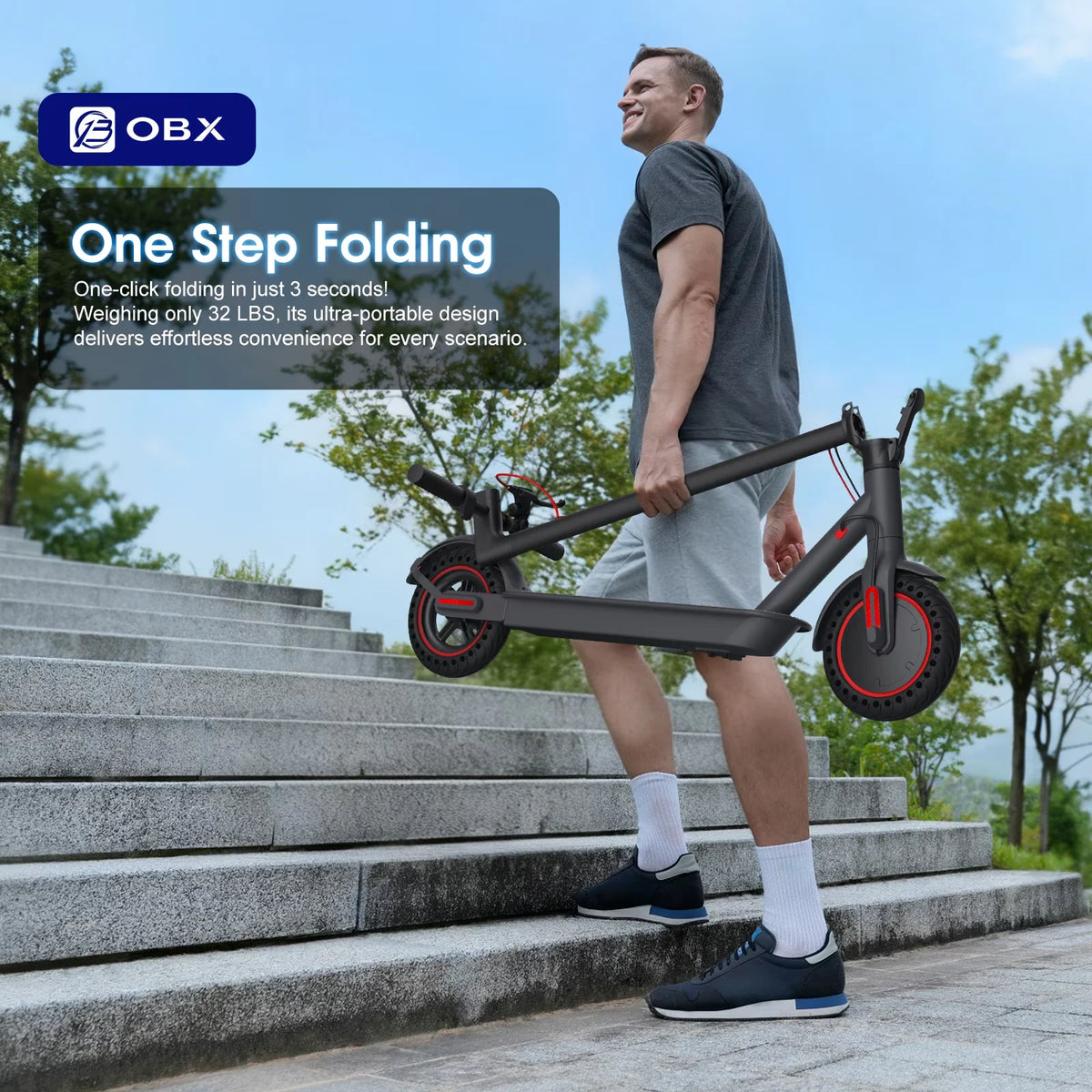OBX Electric Scooter for Adults with App, Foldable 350W Motor