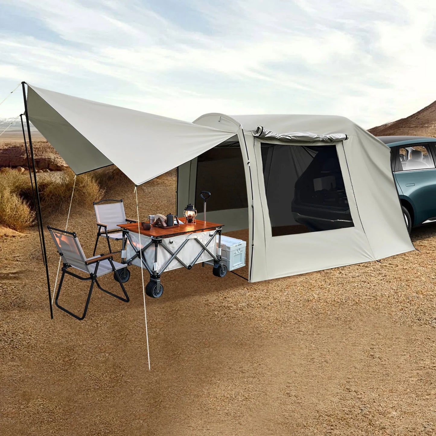 Car Camping Tent SUV Tailgate Awning 4-6 Person 210T Polyester Waterproof Sunproof with Storage Bag for Outdoor Travel