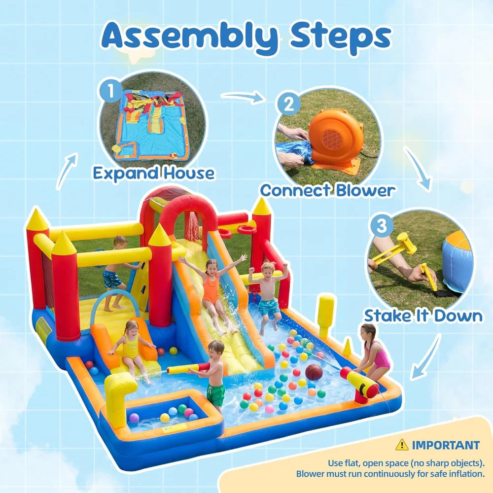 Kids Jump And Slide Inflatable Bouncer With Heavy Duty Blower