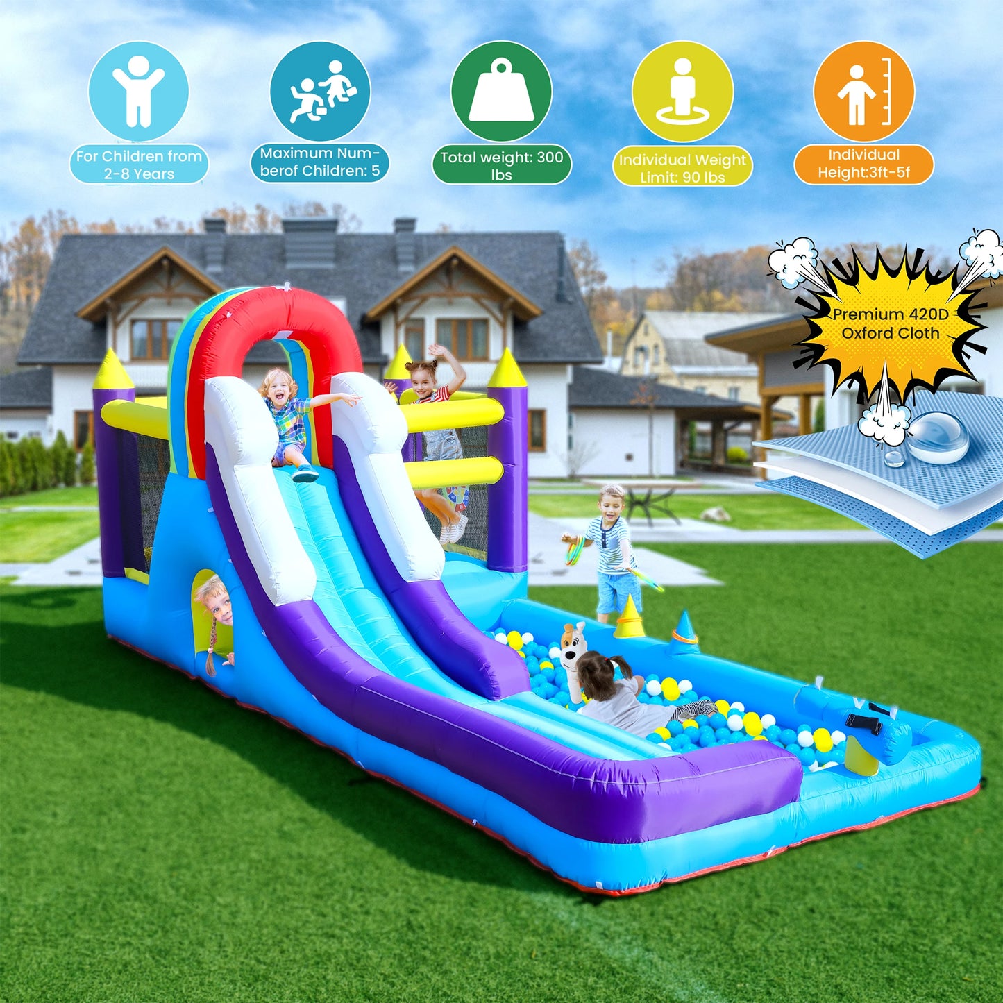 16ft Inflatable Water Slide Bounce House W/ Splash Pool for Kids Backyard Party Commercial Children's playground