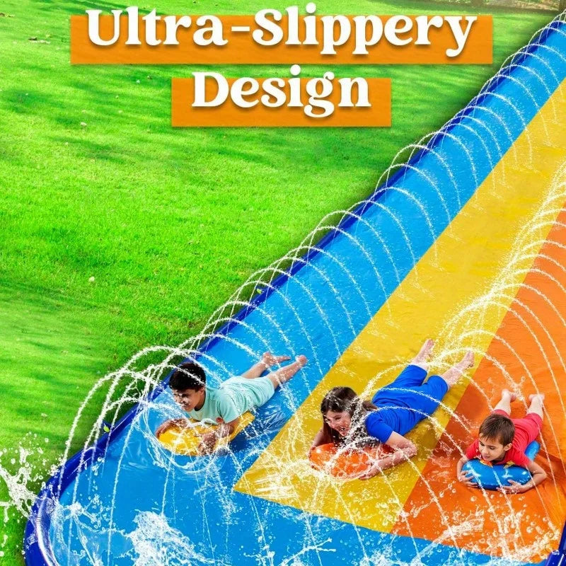 Joyfy 22.5ft Lawn Triple Water Slide with 3 BodyBoards Water Summer Toy with Build in Advanced Sprinkler for Backyard Summer Fun