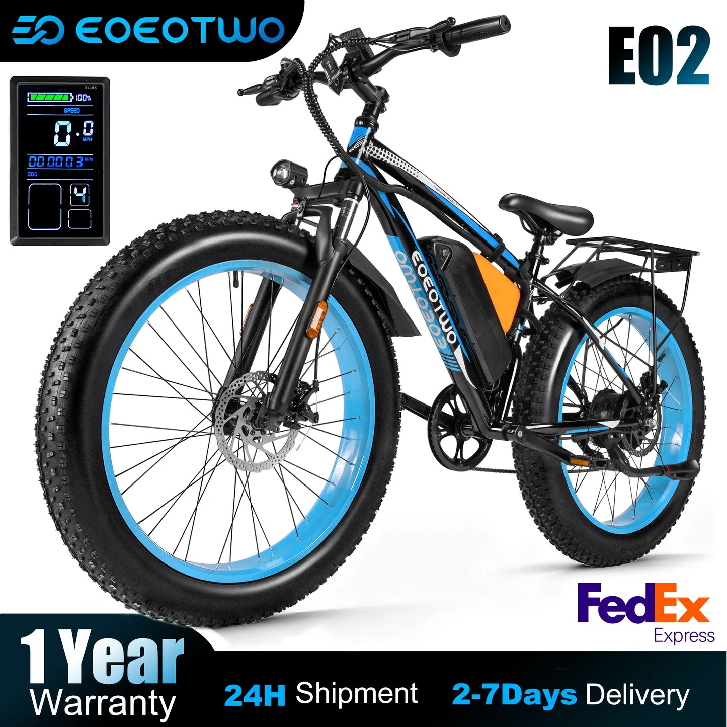 EOEOTWO 1500W Electric Fat Tire Ebike For Adults Long Range